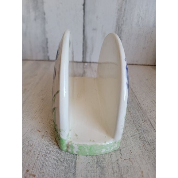 Vintage blue iris flower‎ Napkin holder ceramic home decor kitchen - Picture 3 of 5